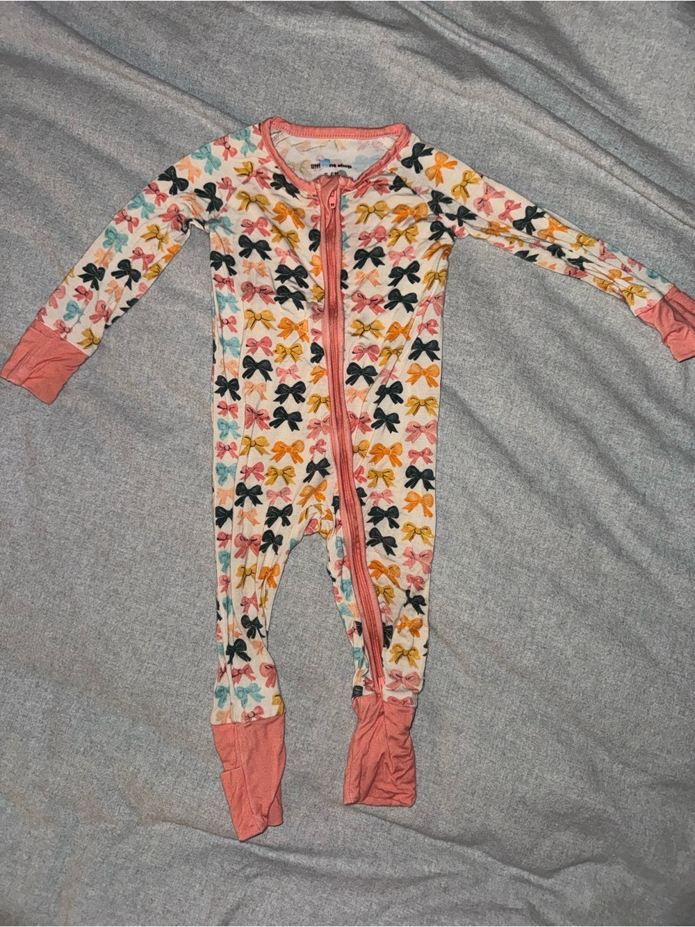 Girls Pink Bow-Print Footed One-Piece Pajamas with Zip